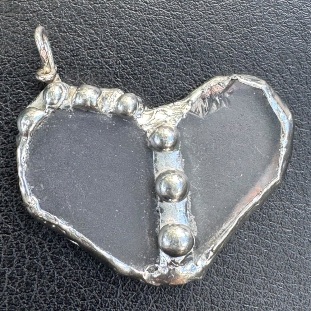 Handcrafted Stained Glass Heart Pendant w/ Silver Blend Metalwork SS Ball Chain - Picture 10 of 13